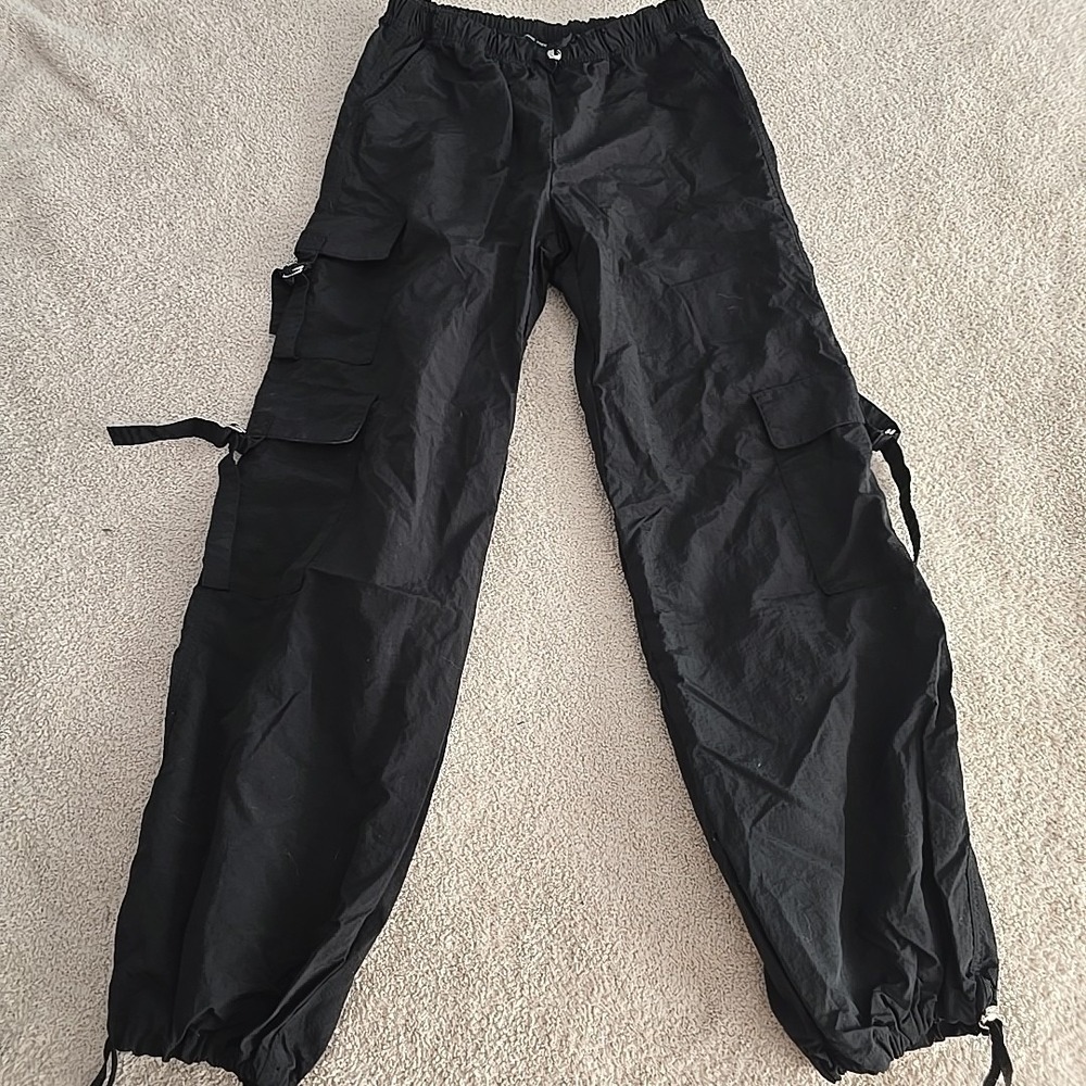 LOVE TREE Pants Women's S Parachute Cargo Black Drawstring Joggers Y2K Hip Hop